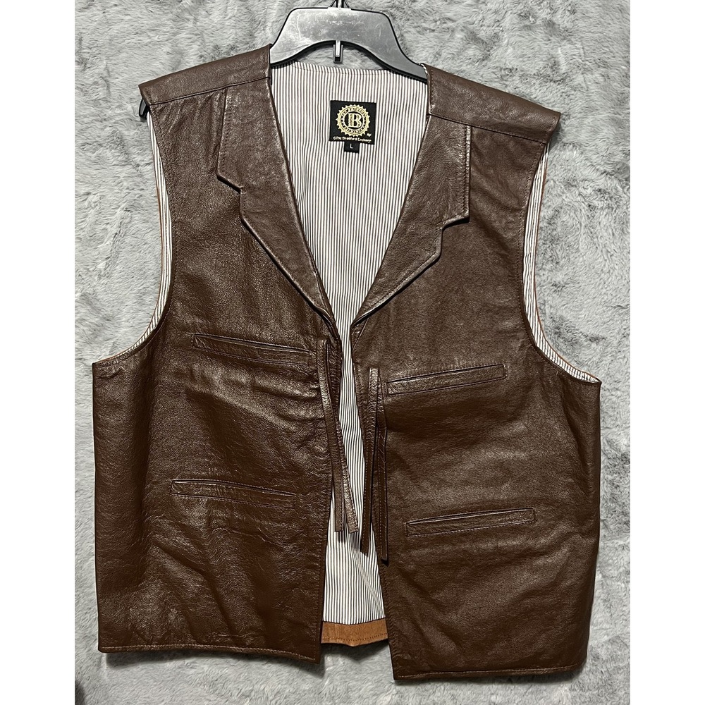 The Bradford Exchange Men's L Leather‎ Vest Jacket Brown Striped John Wayne READ